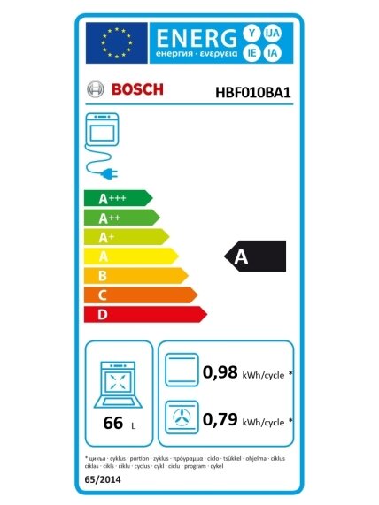 Bosch Oven | HBF010BA1 | 66 L | Electric | Manual | Knobs | Height 59.5 cm | Width 59.4 cm | Black 5