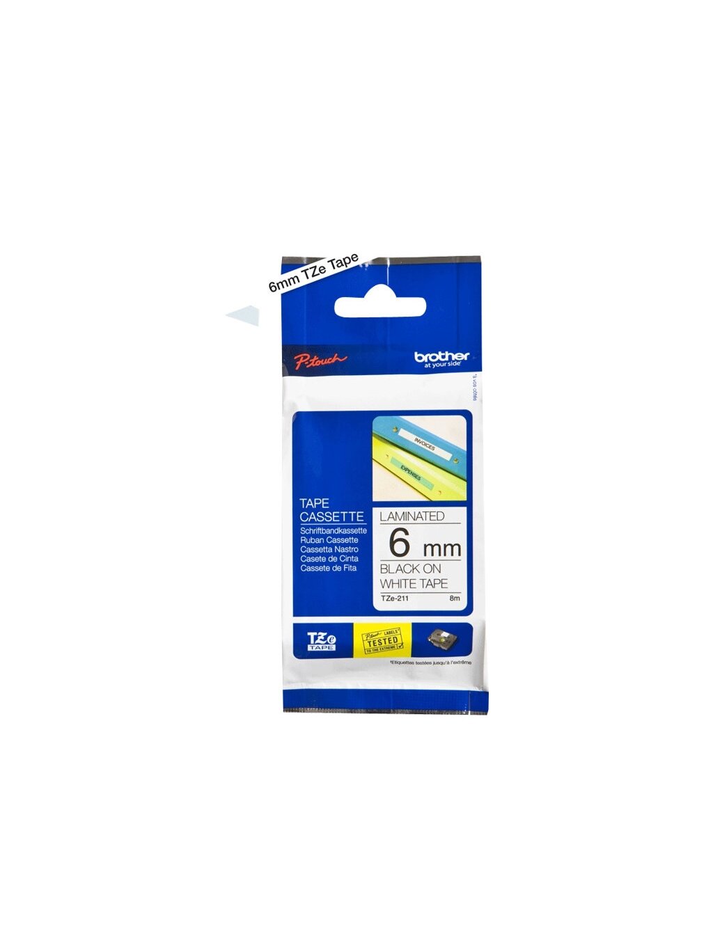 Brother | TZe-211 Laminated Tape | Black on White | TZe | 8 m | 6 cm Brother | TZe-211 Laminated Tape | Black on White | TZe | 8 m | 6 cm
