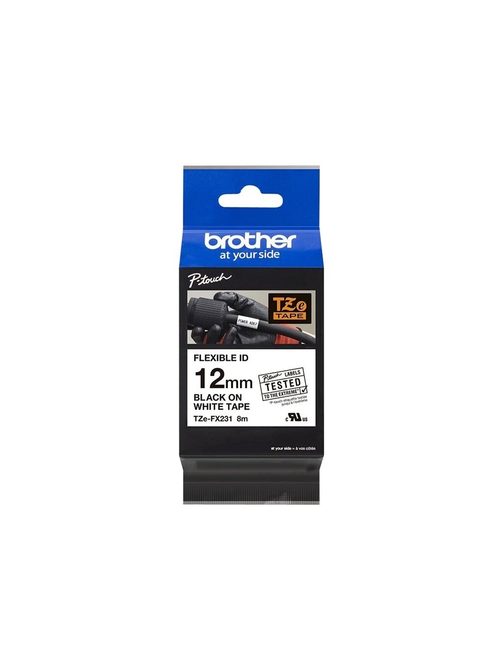 Brother | TZe-FX231 Flexible ID Laminated Tape | Black on White | TZe | 8 m | 1.2 cm 2
