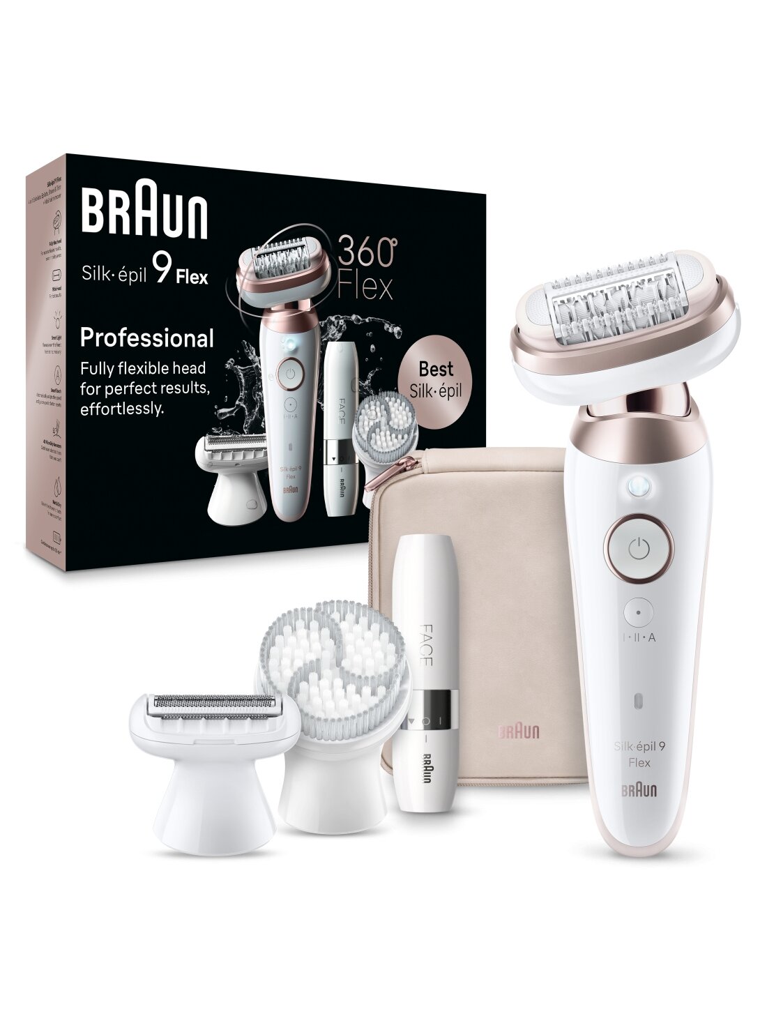 Braun Epilator | SES9-360 Silk épil 9 Flex 3D | Operating time (max) 50 min | Number of power levels 1 | Wet & Dry | White/Rose 2