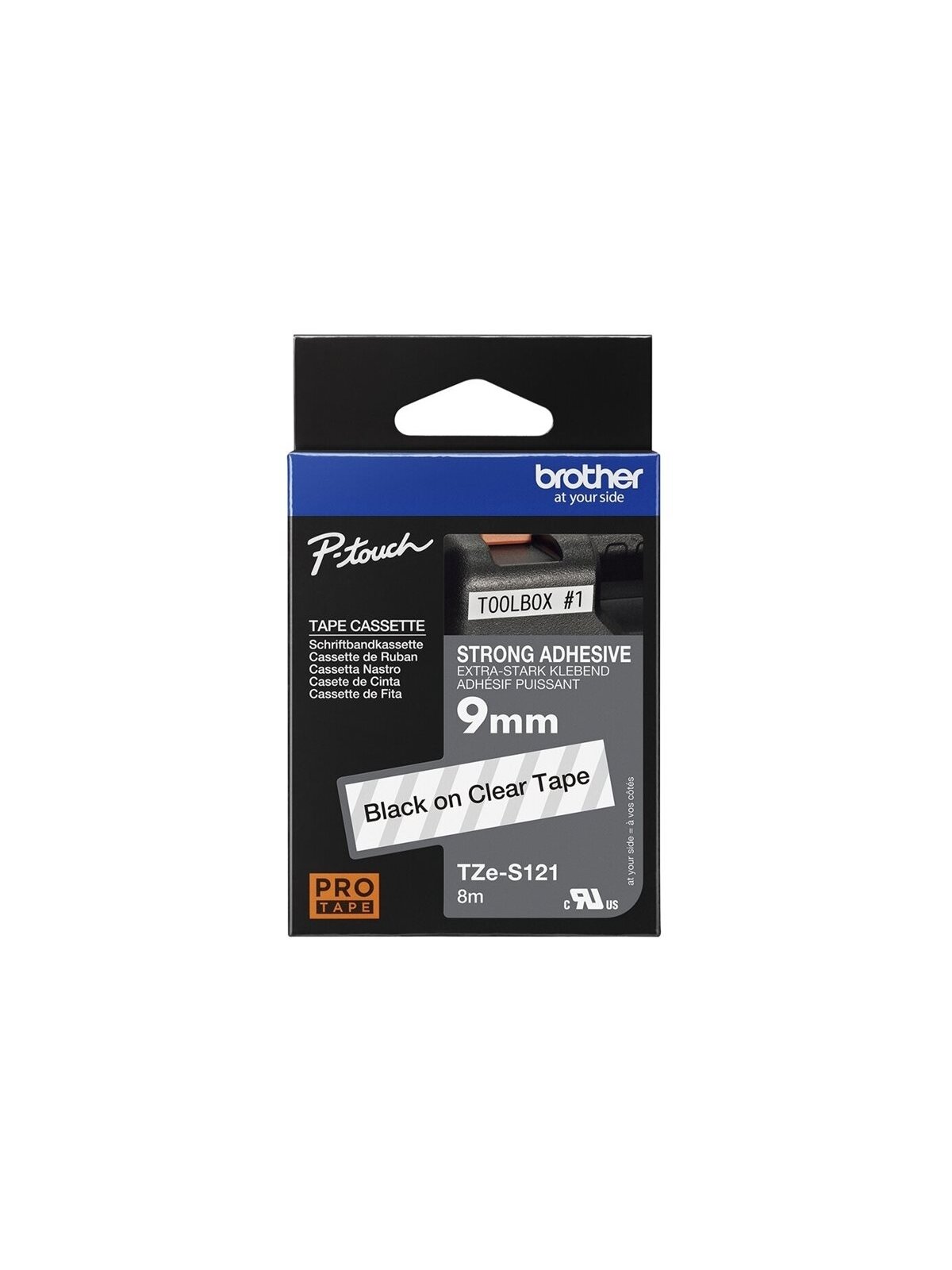Brother | TZe-S121 Strong Adhesive Laminated Tape | Black on Clear | TZe | 8 m | 9 cm 1 Brother | TZe-S121 Strong Adhesive Laminated Tape | Black on Clear | TZe | 8 m | 9 cm 1