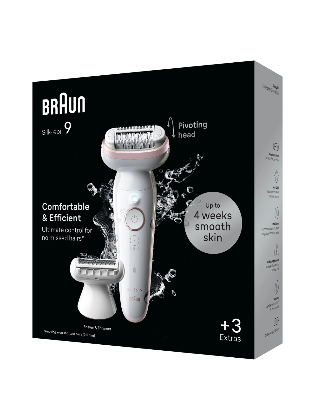 Braun Epilator | SES9-030 Silk épil 9 | Operating time (max) 50 min | Number of power levels 2 | Wet & Dry | White/Rose 3
