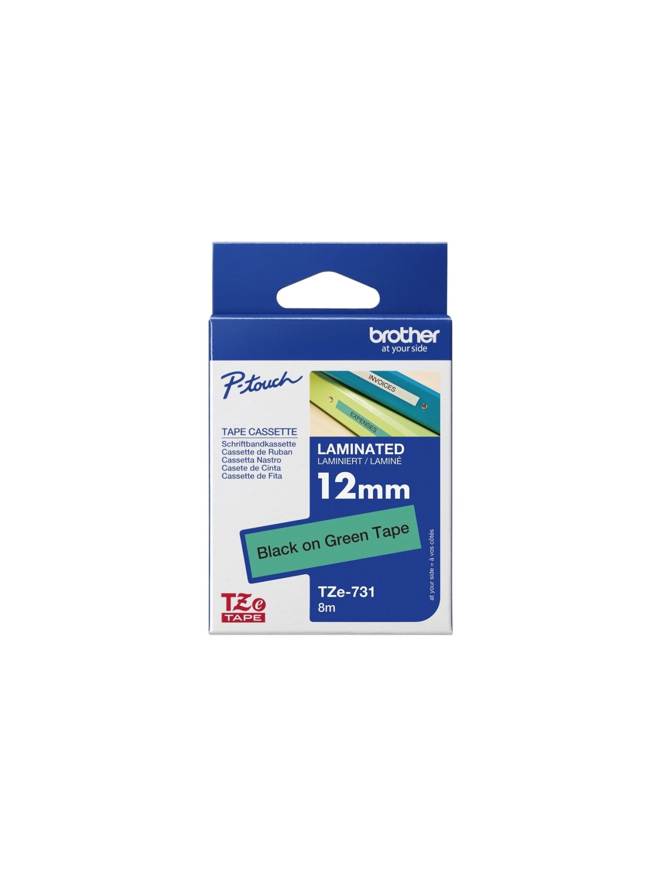 Brother | TZe-731 Laminated Tape | Black on Green | TZe | 8 m | 1.2 cm