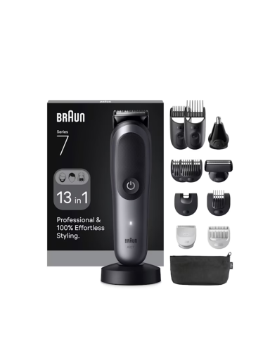 Braun 13in1 Grooming Kit | All-in-One Series 7 AIO7560 | Cordless | Number of length steps 14 | Black/Grey
