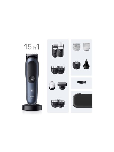 Braun Hair Trimmer | All-in-One Series 7 AIO7580 | Cordless | Wet & Dry | Number of length steps 14 | Blue/Black Braun Hair Trimmer | All-in-One Series 7 AIO7580 | Cordless | Wet & Dry | Number of length steps 14 | Blue/Black