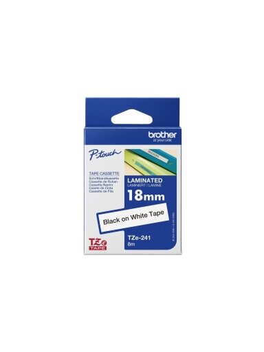 Brother | TZ-241 Laminated Tape | Black on White | TZe | 8 m | 1.8 cm Brother | TZ-241 Laminated Tape | Black on White | TZe | 8 m | 1.8 cm