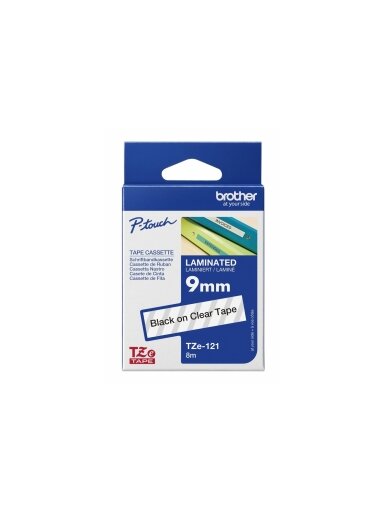 Brother | TZe-121 Laminated Tape | Black on Clear | TZe | 8 m | 9 cm Brother | TZe-121 Laminated Tape | Black on Clear | TZe | 8 m | 9 cm