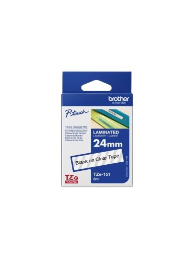 Brother | TZE-151 Laminated Tape | Black on Clear | TZe | 8 m | 2.4 cm