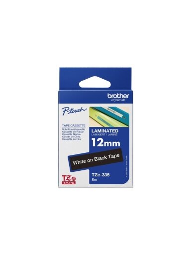 Brother | TZe-335 Laminated Tape | White on Black | TZe | 8 m | 1.2 cm
