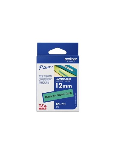 Brother | TZe-731 Laminated Tape | Black on Green | TZe | 8 m | 1.2 cm