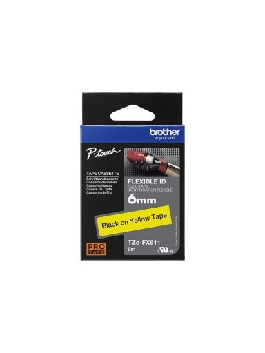 Brother | TZe-FX611 Flexible ID Laminated Tape | Black on Yellow | TZe | 8 m | 6 cm Brother | TZe-FX611 Flexible ID Laminated Tape | Black on Yellow | TZe | 8 m | 6 cm