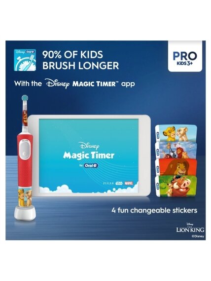 Braun | Electric Toothbrush | Vitality PRO Kids 3+ Lion King | Rechargeable | For children | Number of brush heads included 1 | Number of teeth brushing modes 2 4 Braun | Electric Toothbrush | Vitality PRO Kids 3+ Lion King | Rechargeable | For children | Number of brush heads included 1 | Number of teeth brushing modes 2 4