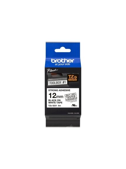 Brother | TZ-S231 Strong Adhesive Laminated Tape | Black on White | TZe | 8 m | 1.2 cm 1 Brother | TZ-S231 Strong Adhesive Laminated Tape | Black on White | TZe | 8 m | 1.2 cm 1