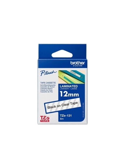 Brother | TZe-131 Laminated Tape | Black on Clear | TZe | 8 m | 1.2 cm Brother | TZe-131 Laminated Tape | Black on Clear | TZe | 8 m | 1.2 cm