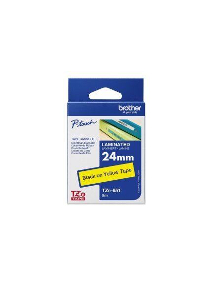 Brother | TZe-651 Laminated Tape | Black On Yellow | TZe | 8 m | 2.4 cm