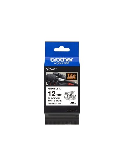 Brother | TZe-FX231 Flexible ID Laminated Tape | Black on White | TZe | 8 m | 1.2 cm 2