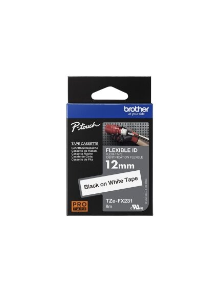 Brother | TZe-FX231 Flexible ID Laminated Tape | Black on White | TZe | 8 m | 1.2 cm 1