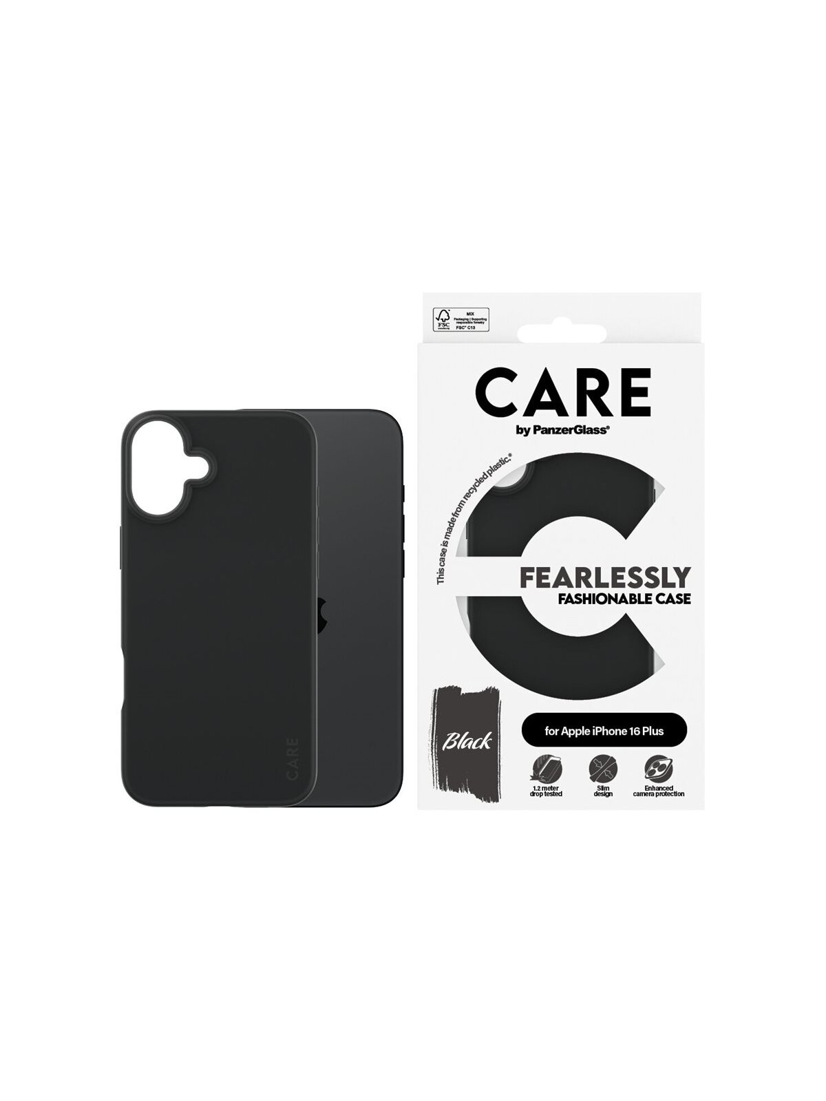 CARE by PanzerGlass Case Fashion | Back protection | Apple | iPhone 16 Plus | Recycled plastic | Black 2