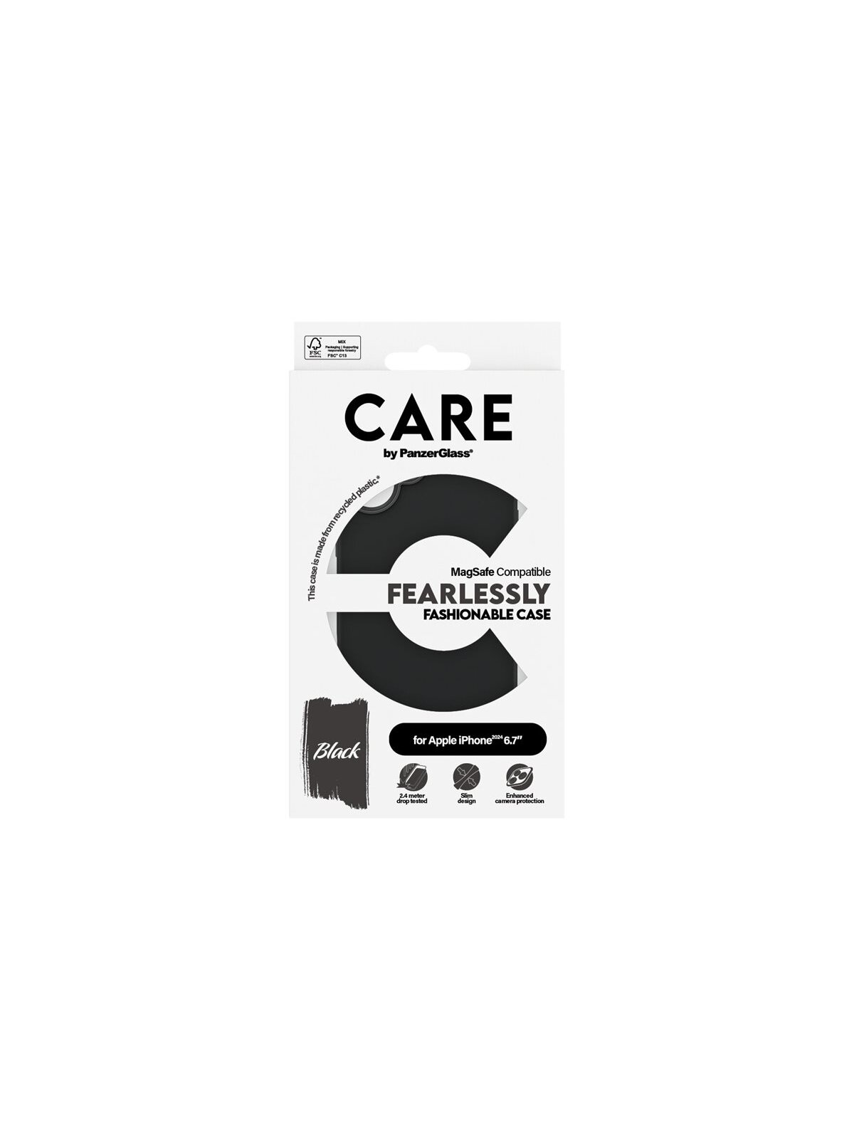 CARE by PanzerGlass Case Fashion | Back protection | Apple | iPhone 16 Plus | Recycled plastic | Black | MagSafe 2 CARE by PanzerGlass Case Fashion | Back protection | Apple | iPhone 16 Plus | Recycled plastic | Black | MagSafe 2