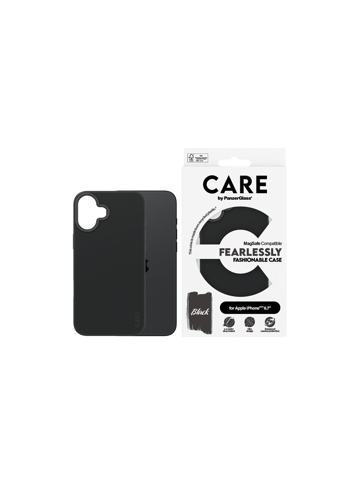 CARE by PanzerGlass Case Fashion | Back protection | Apple | iPhone 16 Plus | Recycled plastic | Black | MagSafe 3 CARE by PanzerGlass Case Fashion | Back protection | Apple | iPhone 16 Plus | Recycled plastic | Black | MagSafe 3