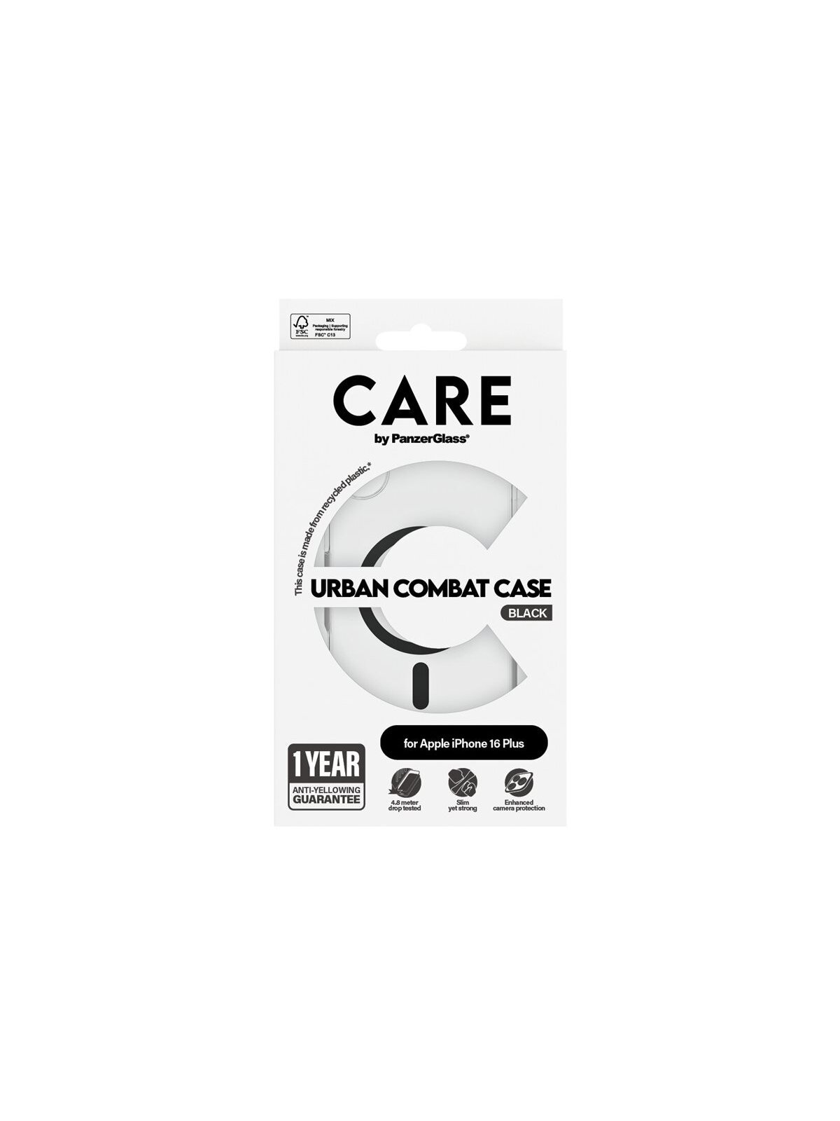 CARE by PanzerGlass Case Flagship | Back protection | Apple | iPhone 16 Plus | Recycled plastic | Transparent/Black | MagSafe 4