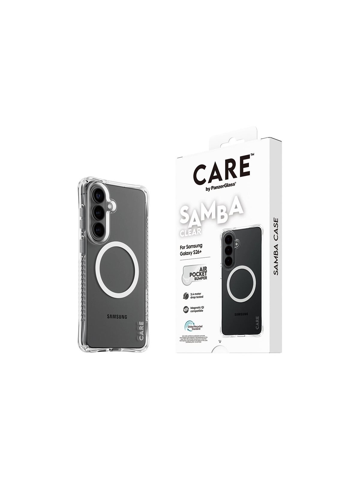 CARE by PanzerGlass Samba Case Transparent w. White Qi Samsung New Galaxy S26 Plus | PanzerGlass 3 CARE by PanzerGlass Samba Case Transparent w. White Qi Samsung New Galaxy S26 Plus | PanzerGlass 3