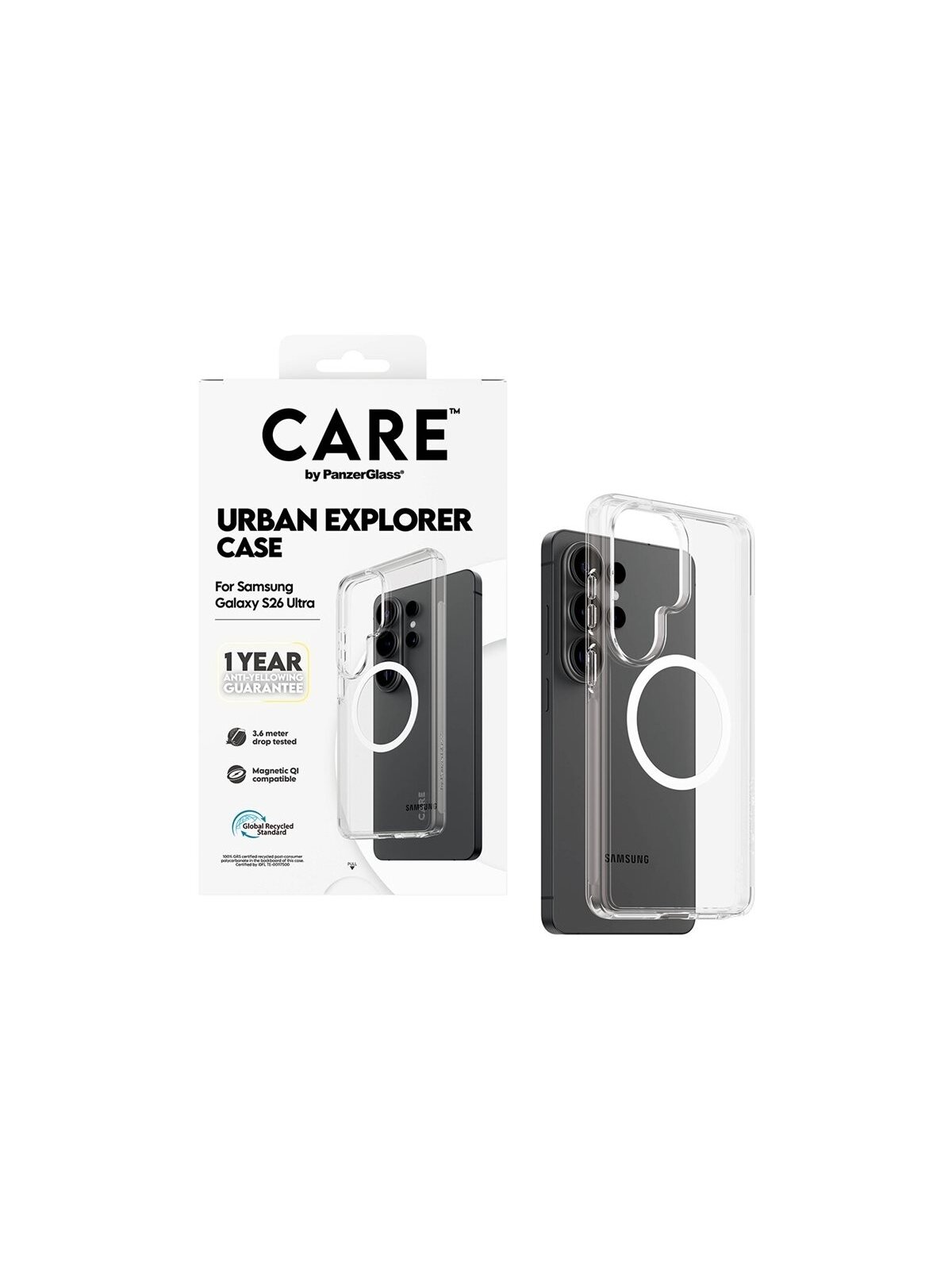 CARE by PanzerGlass Urban Explorer Case Transparent w. White Qi Samsung New Galaxy S26 Ultra | PanzerGlass 2