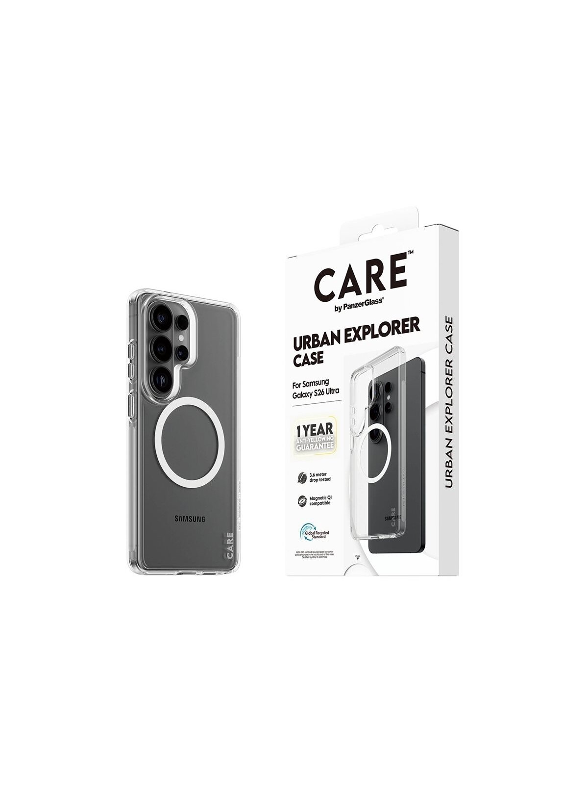 CARE by PanzerGlass Urban Explorer Case Transparent w. White Qi Samsung New Galaxy S26 Ultra | PanzerGlass 3
