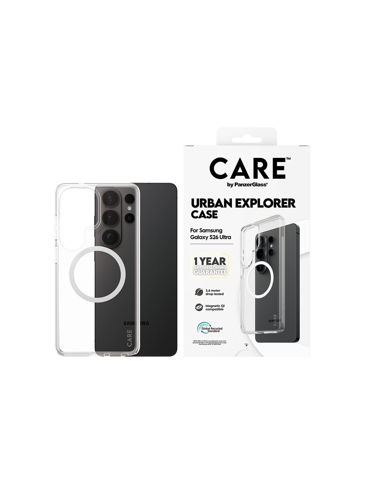 CARE by PanzerGlass Urban Explorer Case Transparent w. White Qi Samsung New Galaxy S26 Ultra | PanzerGlass 4