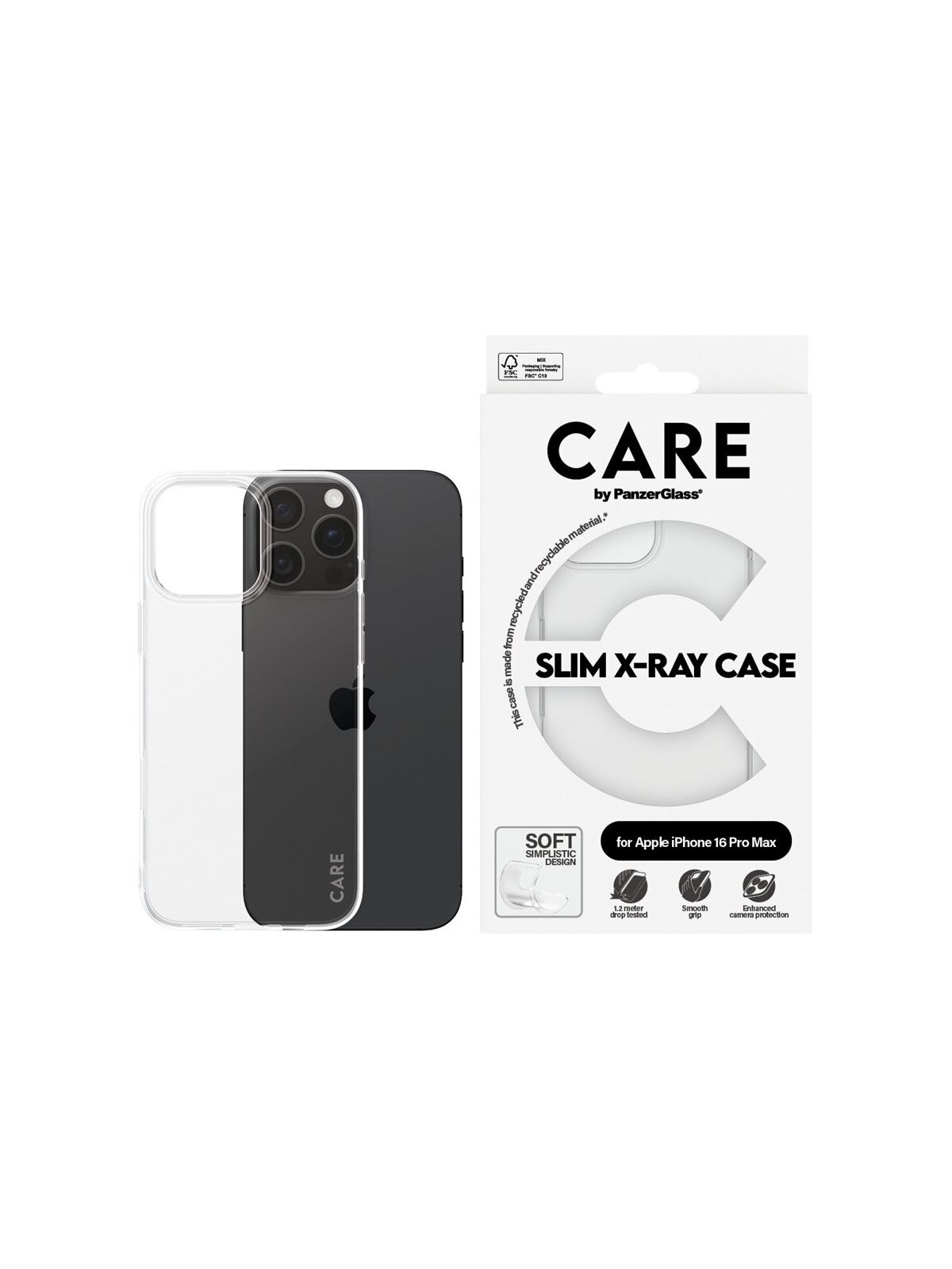 CARE Fashionable Case | Back cover | Apple | iPhone 16 Pro Max | Recycled plastic | Transparent | X-Ray Soft Basic 2 CARE Fashionable Case | Back cover | Apple | iPhone 16 Pro Max | Recycled plastic | Transparent | X-Ray Soft Basic 2