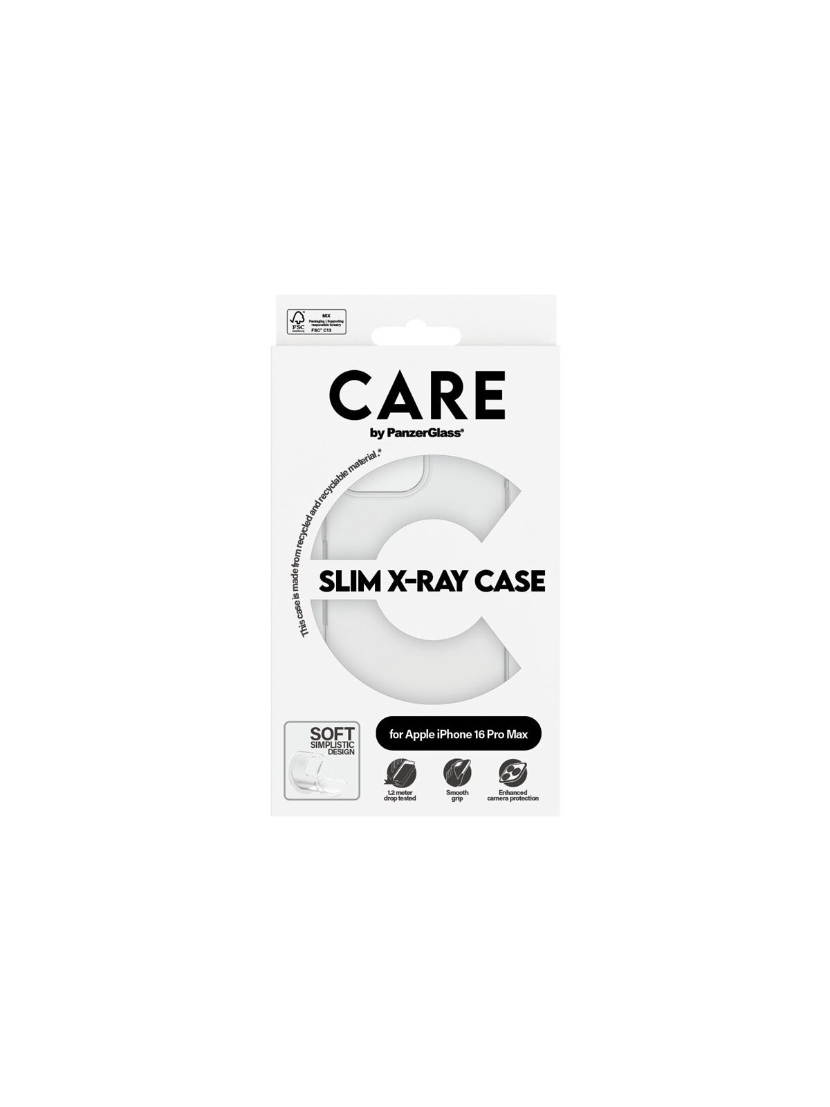 CARE Fashionable Case | Back cover | Apple | iPhone 16 Pro Max | Recycled plastic | Transparent | X-Ray Soft Basic 3 CARE Fashionable Case | Back cover | Apple | iPhone 16 Pro Max | Recycled plastic | Transparent | X-Ray Soft Basic 3