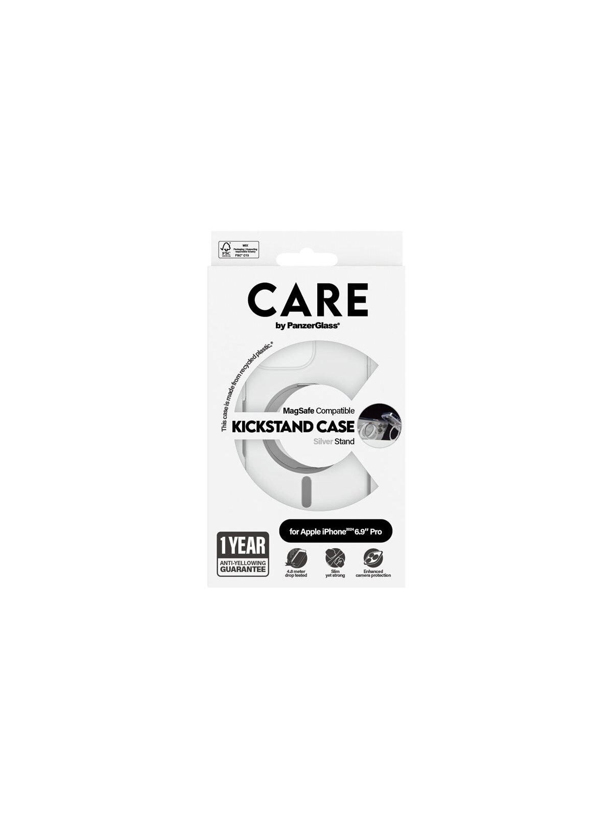 CARE Feature Case | Back cover | Apple | iPhone 16 Pro Max | Recycled plastic | Silver | Kickstand & MagSafe 2 CARE Feature Case | Back cover | Apple | iPhone 16 Pro Max | Recycled plastic | Silver | Kickstand & MagSafe 2