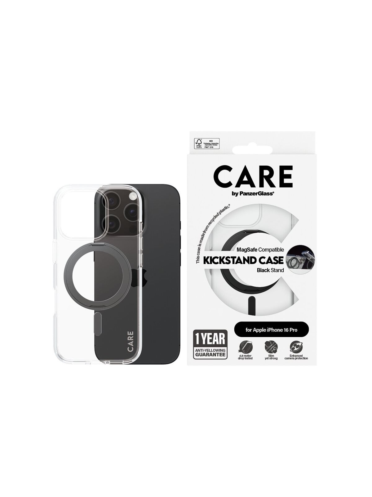 CARE Feature Case | Back cover | Apple | iPhone 16 Pro | Recycled plastic | Transparent | MagSafe 3 CARE Feature Case | Back cover | Apple | iPhone 16 Pro | Recycled plastic | Transparent | MagSafe 3