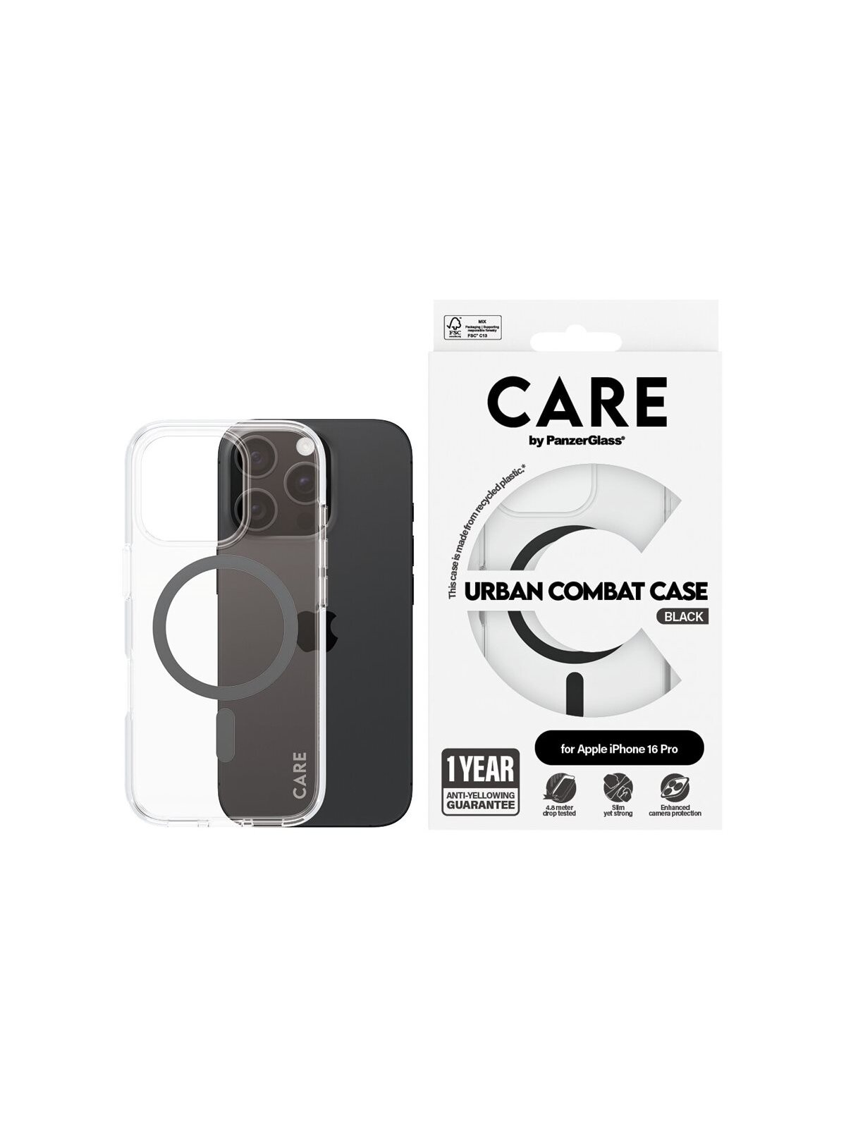 CARE Flagship Case | Back cover | Apple | iPhone 16 PRO | Recycled plastic | Black | MagSafe 3