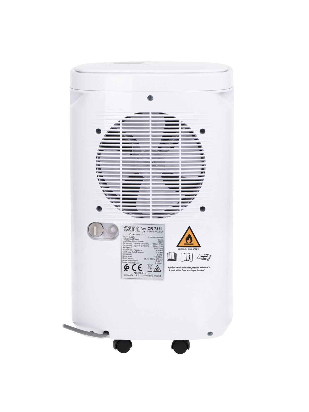 Camry | Air Dehumidifier | CR 7851 | Power 200 W | Suitable for rooms up to 60 m³ | Water tank capacity 2.2 L | White 3