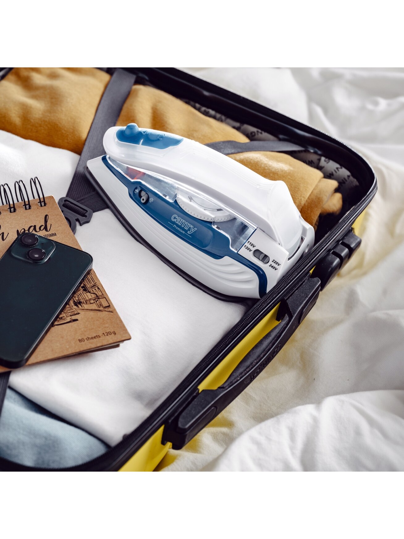 Camry CR 5040 | Steam travel iron | 1600 W | Water tank capacity 80 ml | Continuous steam 10 g/min | Steam boost performance 50 g/min | Blue/White 10 Camry CR 5040 | Steam travel iron | 1600 W | Water tank capacity 80 ml | Continuous steam 10 g/min | Steam boost performance 50 g/min | Blue/White 10