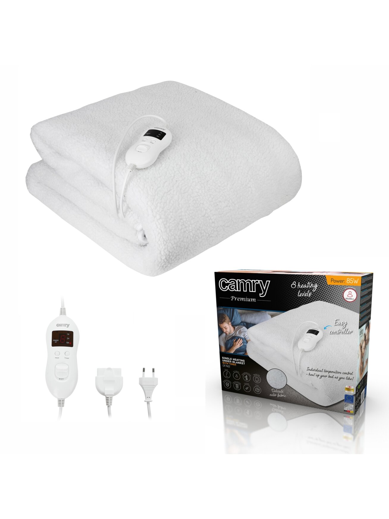 Camry | Electirc heating under-blanket with timer | CR 7422 | Number of heating levels 5 | Number of persons 1 | Washable | Remote control | Syntetic wood | 60 W | White 3