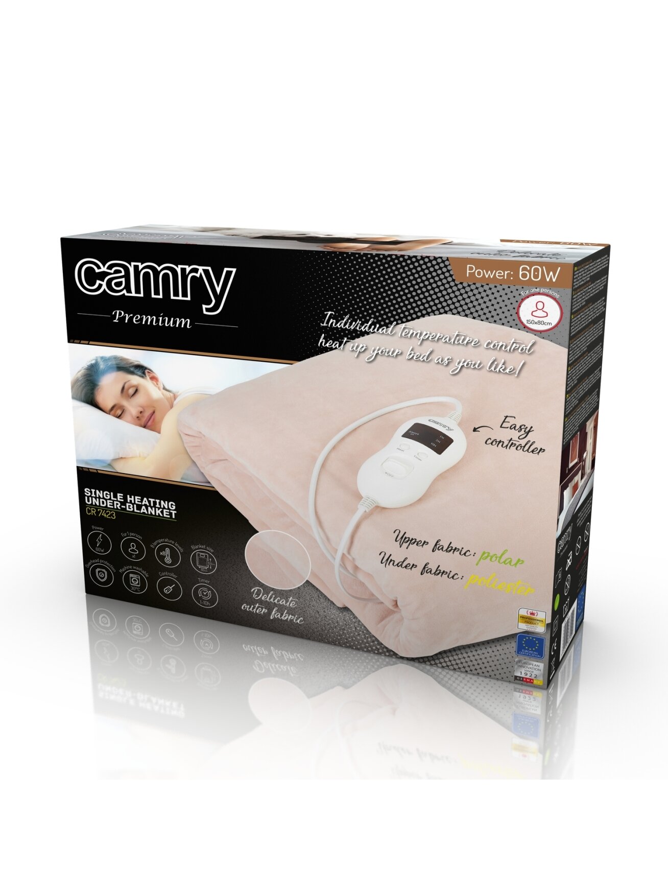 Camry | Electric blanket | CR 7423 | Number of heating levels 8 | Number of persons 1 | Washable | Coral fleece | 60 W | Beige 5