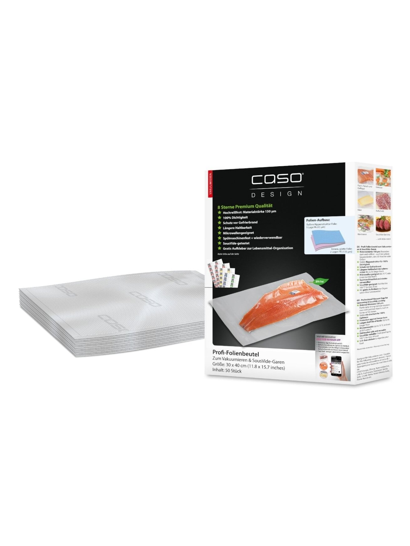 Caso | Foil bags | 01220 | 50 units | Dimensions (W x L) 30 x 40 cm | Ribbed Caso | Foil bags | 01220 | 50 units | Dimensions (W x L) 30 x 40 cm | Ribbed