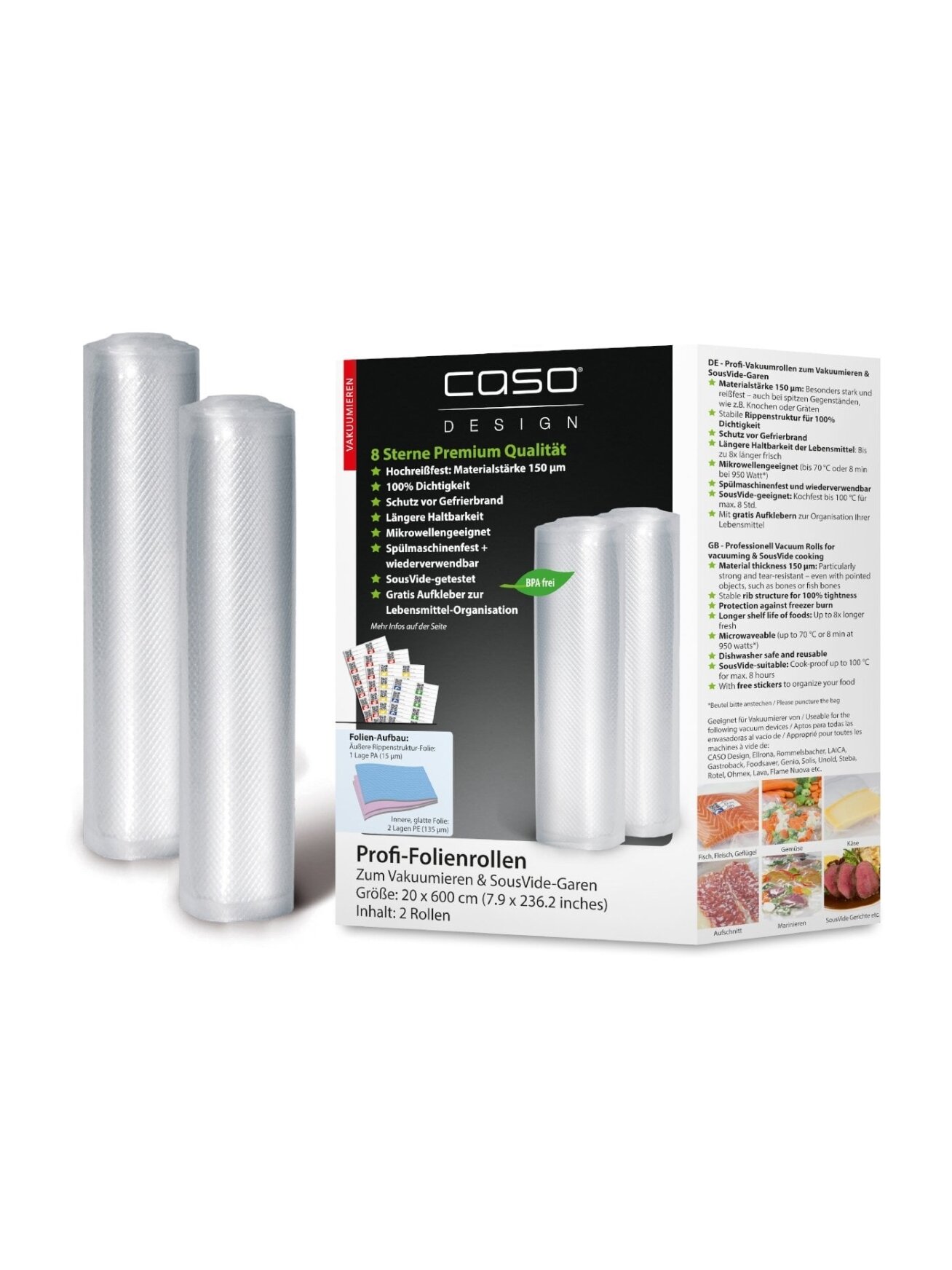 Caso | Foil rolls | 01221 | 2 units | Dimensions (W x L) 20 x 600 cm | Ribbed