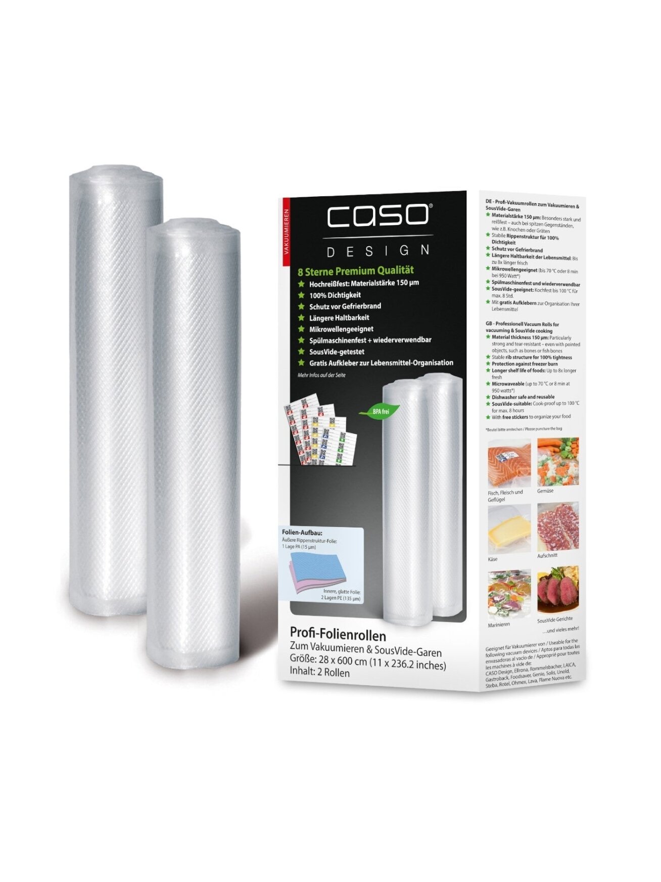 Caso | Foil rolls | 01223 | 2 units | Dimensions (W x L) 28 x 600 cm | Ribbed