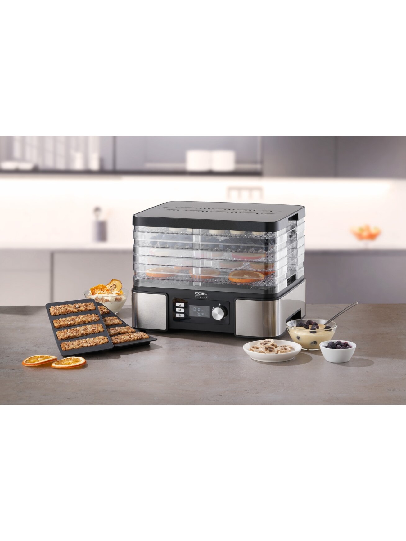 Caso | Food Dehydrator | DH 450 | Power 370-450 W | Number of trays 5 | Temperature control | Integrated timer | Black/Stainless Steel 4