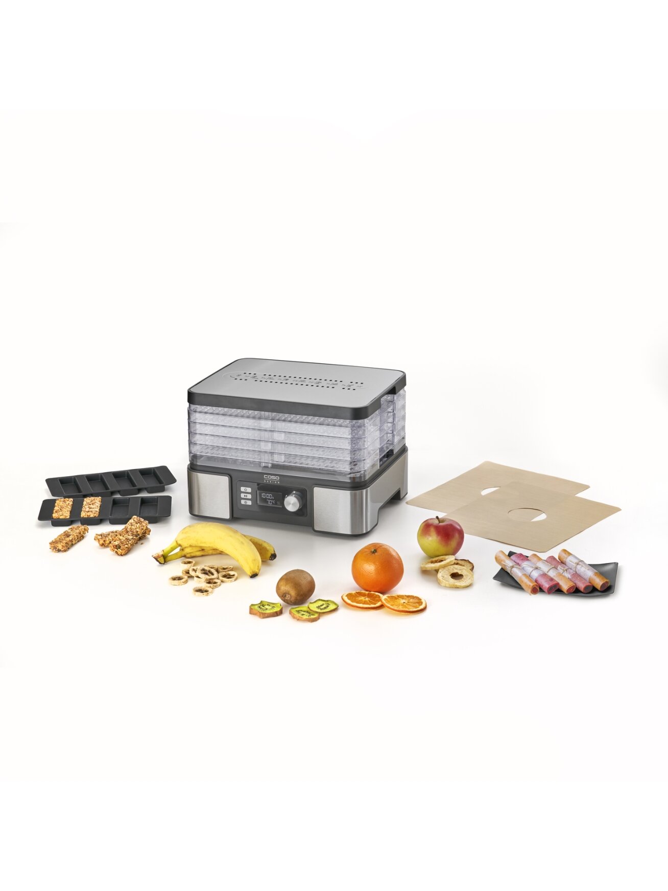 Caso | Food Dehydrator | DH 450 | Power 370-450 W | Number of trays 5 | Temperature control | Integrated timer | Black/Stainless Steel 6