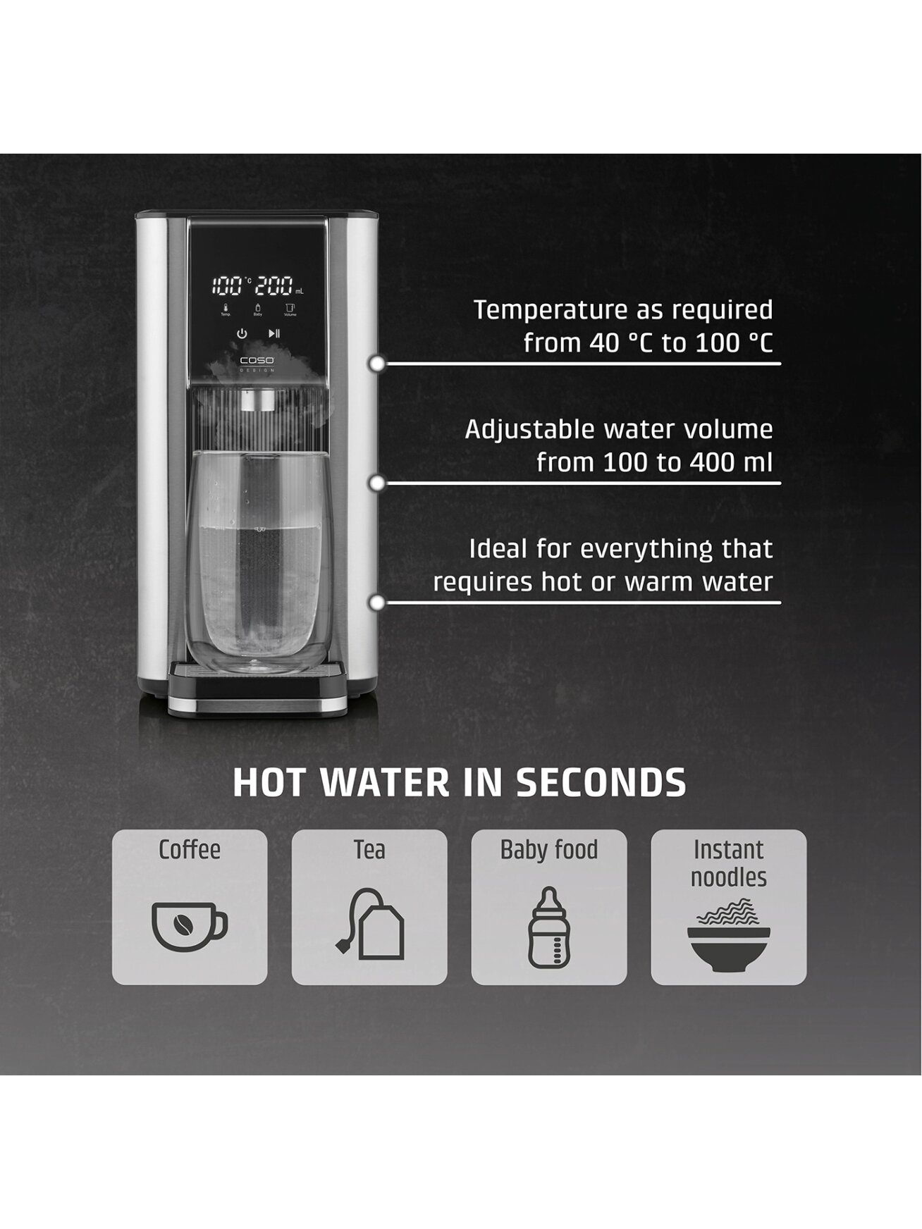 Caso Turbo hot water dispenser | HW 620 | Water Dispenser | 2600 W | 2.5 L | Plastic/Stainless Steel | Black/Stainless Steel 2