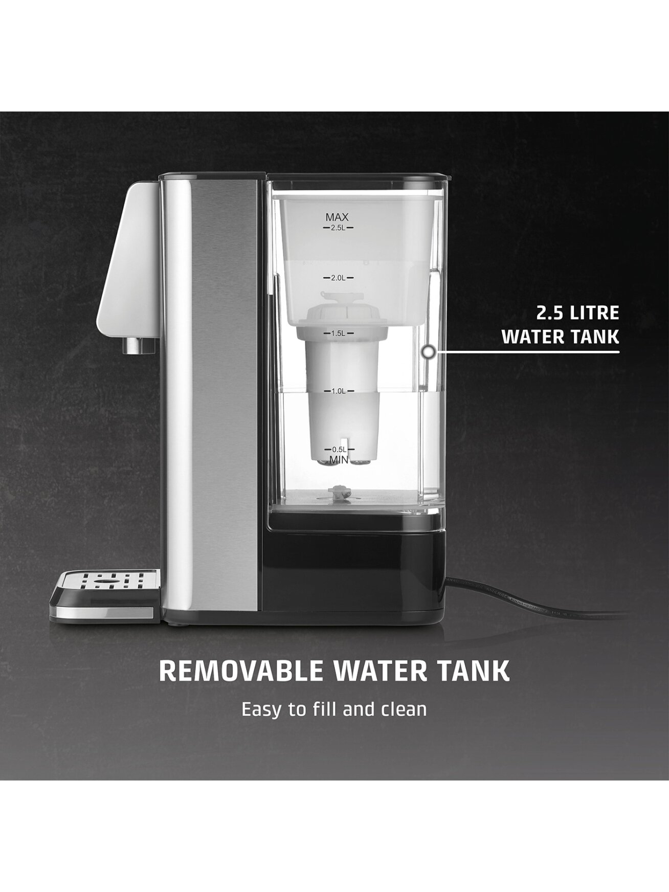 Caso Turbo hot water dispenser | HW 620 | Water Dispenser | 2600 W | 2.5 L | Plastic/Stainless Steel | Black/Stainless Steel 7
