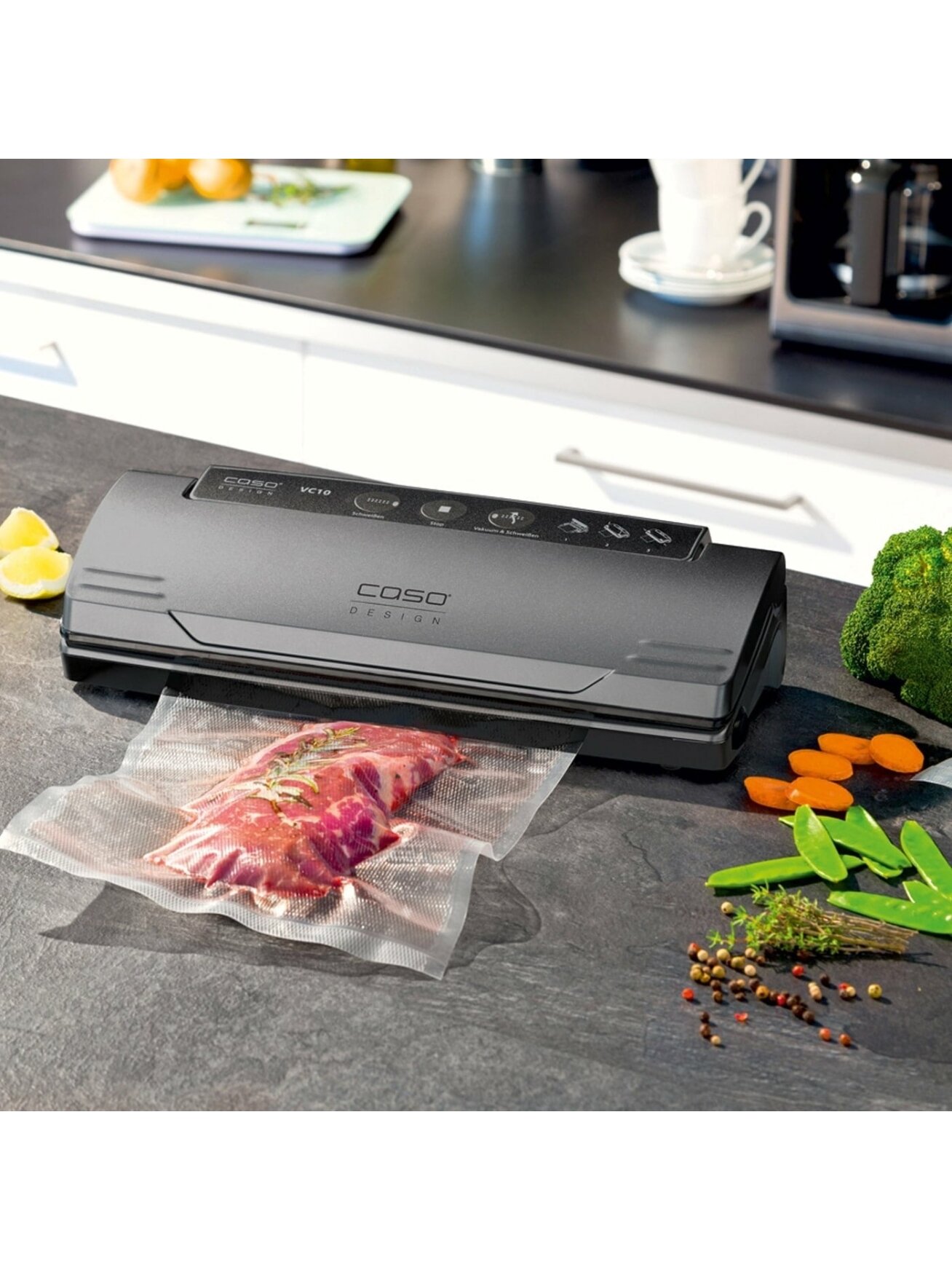 Caso | Vacuum sealer | VC 10 PlusEdition | Power 110 W | Temperature control | Black/Silver 4 Caso | Vacuum sealer | VC 10 PlusEdition | Power 110 W | Temperature control | Black/Silver 4