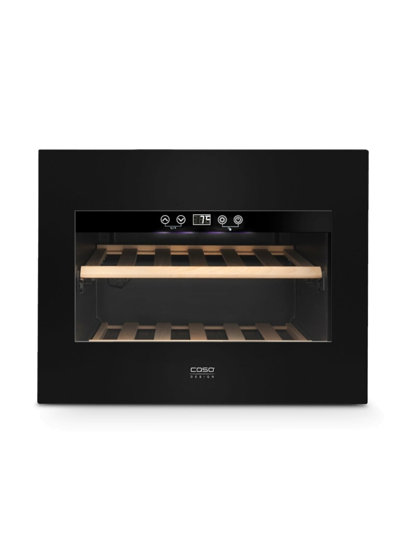 Caso | Wine Cooler | WineDeluxe E 18 | Energy efficiency class G | Built-in | Bottles capacity 18 bottles | Cooling type Compressor technology | Black 2 Caso | Wine Cooler | WineDeluxe E 18 | Energy efficiency class G | Built-in | Bottles capacity 18 bottles | Cooling type Compressor technology | Black 2