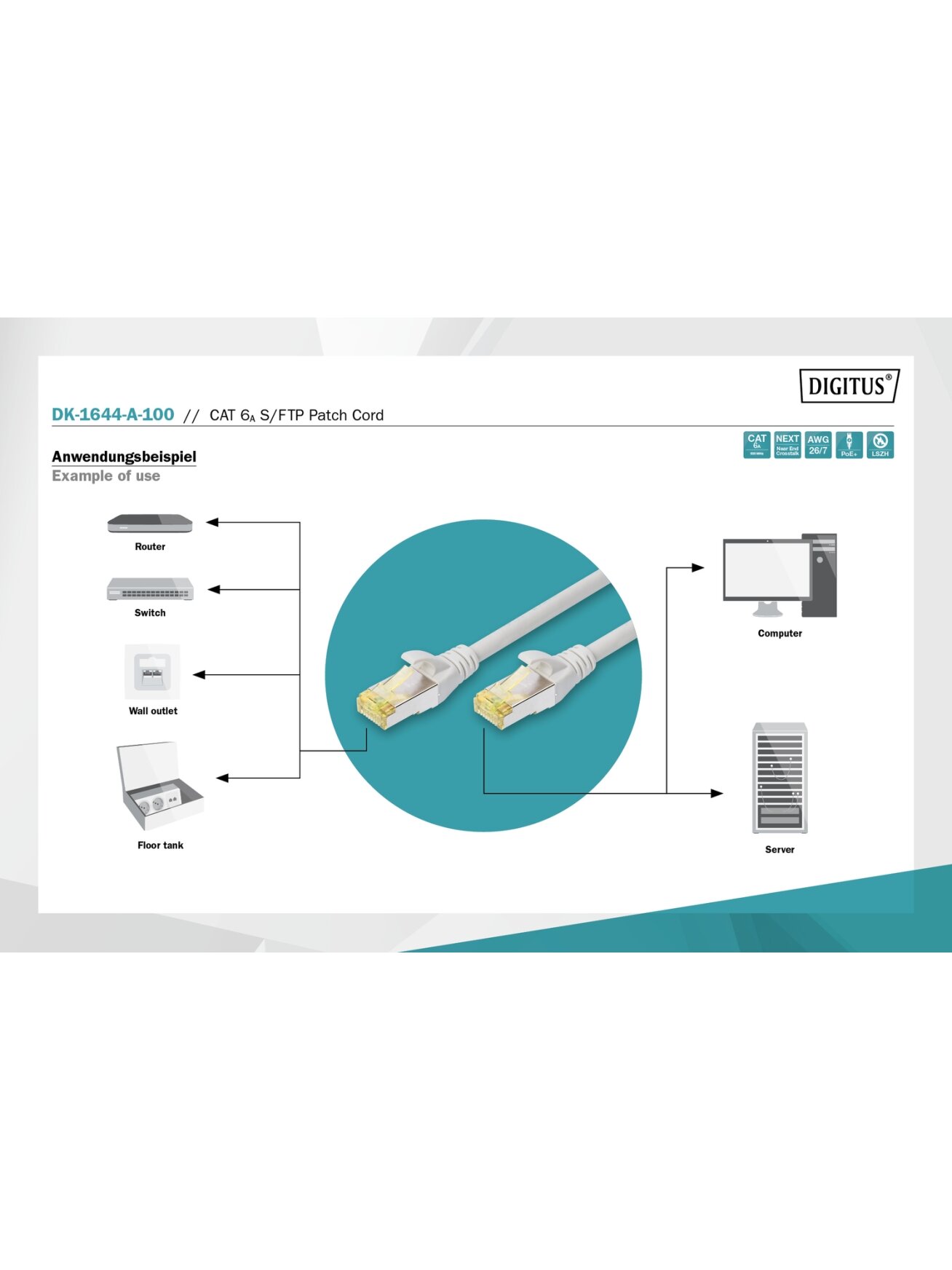 CAT 6A S/FTP | Patch cord | Length 10 m | Grey 2