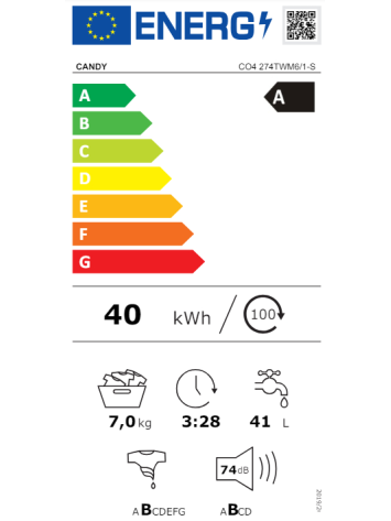 Candy | Washing Machine | CO4 274TWM6/1-S | Energy efficiency class A | Front loading | Washing capacity 7 kg | 1200 RPM | Depth 45 cm | Width 60 cm | Display | LCD | Wi-Fi | White 9 Candy | Washing Machine | CO4 274TWM6/1-S | Energy efficiency class A | Front loading | Washing capacity 7 kg | 1200 RPM | Depth 45 cm | Width 60 cm | Display | LCD | Wi-Fi | White 9