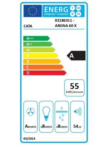 CATA Hood | ARONA 60 X | Canopy | Energy efficiency class A | Width 59.5 cm | 766 m³/h | Electronic | LED | Inox 2 CATA Hood | ARONA 60 X | Canopy | Energy efficiency class A | Width 59.5 cm | 766 m³/h | Electronic | LED | Inox 2